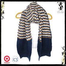 Two color stripe knitted acrylic scarf